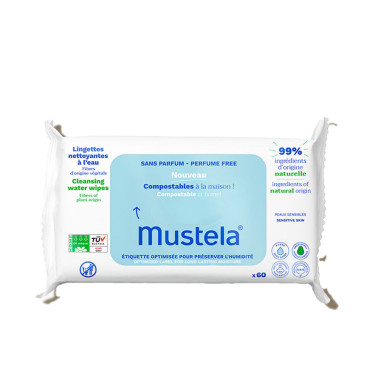 BÉBÉ-ENFANT lingettes non parfumées à base d'eau compostables à domicile 60 unités